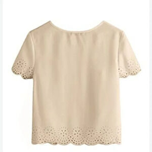 Womens casual round neck scallop t shirt blouse size xl